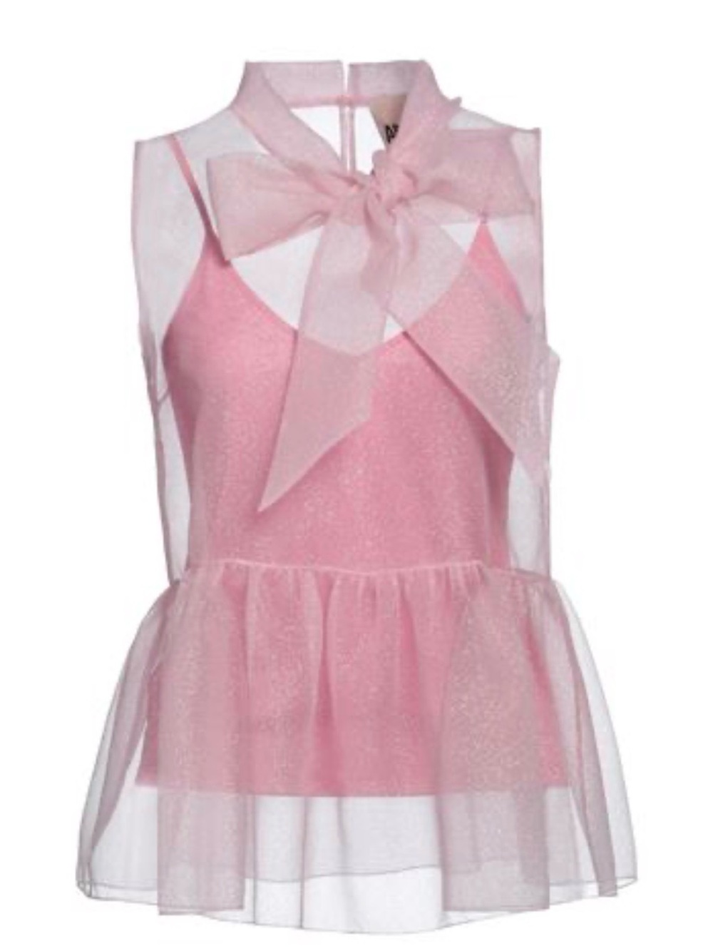 NWT Aniye By Brilly Sheer sparkle organza pink bow coquette peplum top it42 S